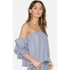 Bardot White and Blue Striped Off The Shoulder Shirt Size 6 / Small